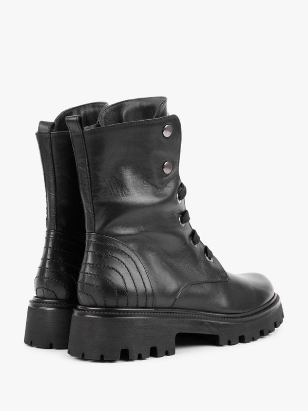 Evajewell Black Leather Embellished Ankle Boots