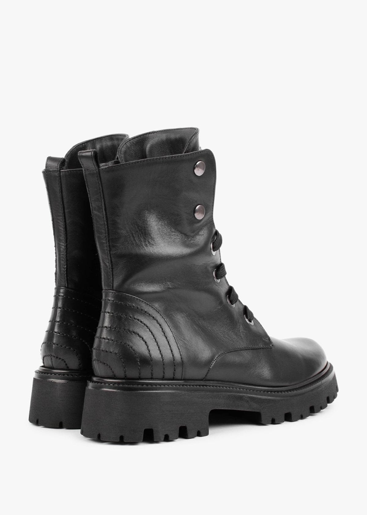 Evajewell Black Leather Embellished Ankle Boots