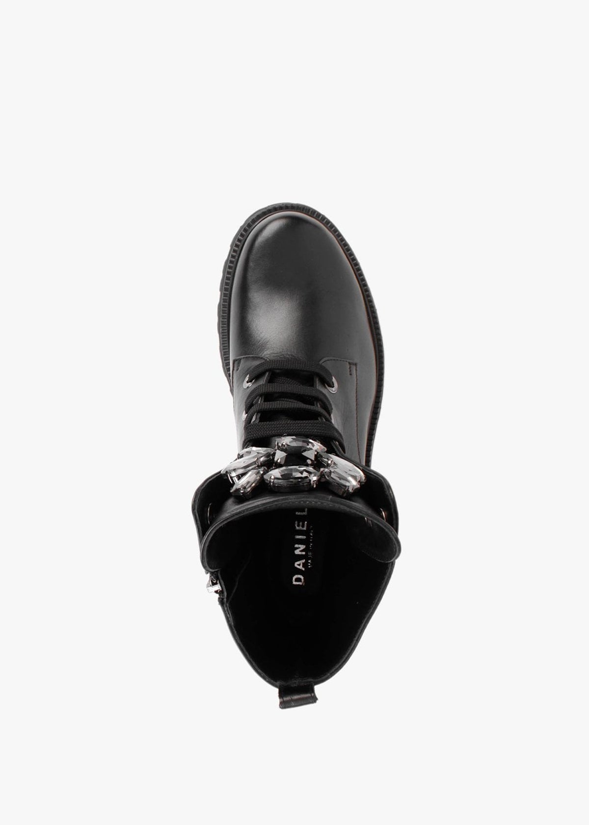 Evajewell Black Leather Embellished Ankle Boots