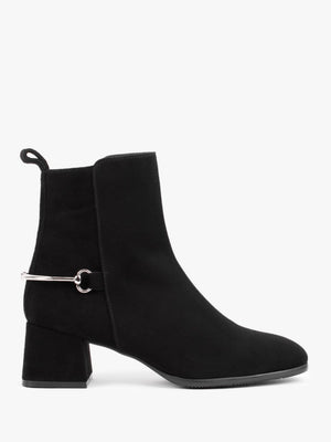 Evalena Black Suede Block Heel Ankle Boots