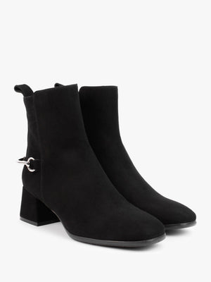 Evalena Black Suede Block Heel Ankle Boots
