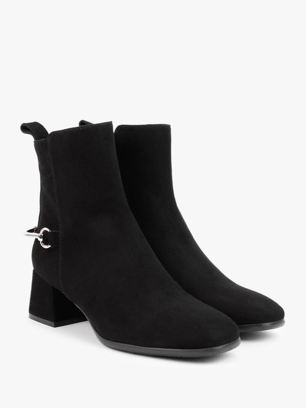 Evalena Black Suede Block Heel Ankle Boots