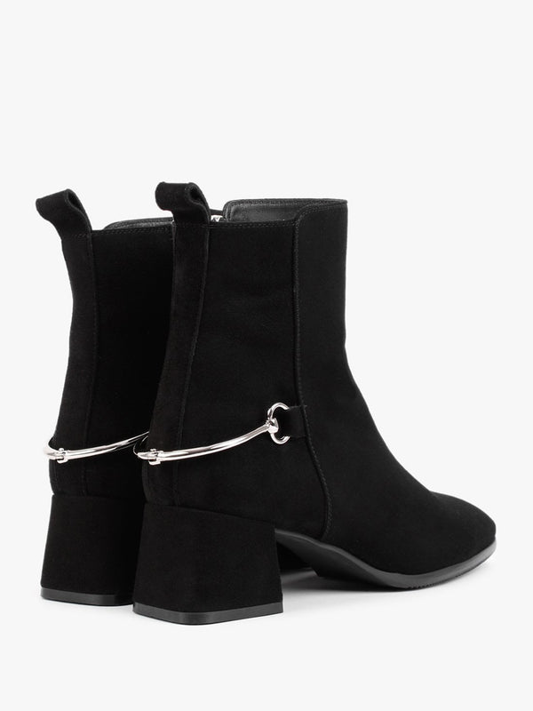 Evalena Black Suede Block Heel Ankle Boots