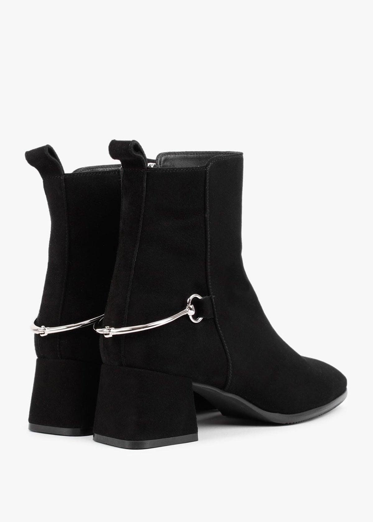 Evalena Black Suede Block Heel Ankle Boots