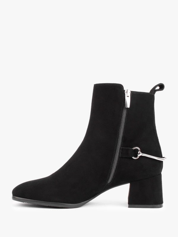 Evalena Black Suede Block Heel Ankle Boots
