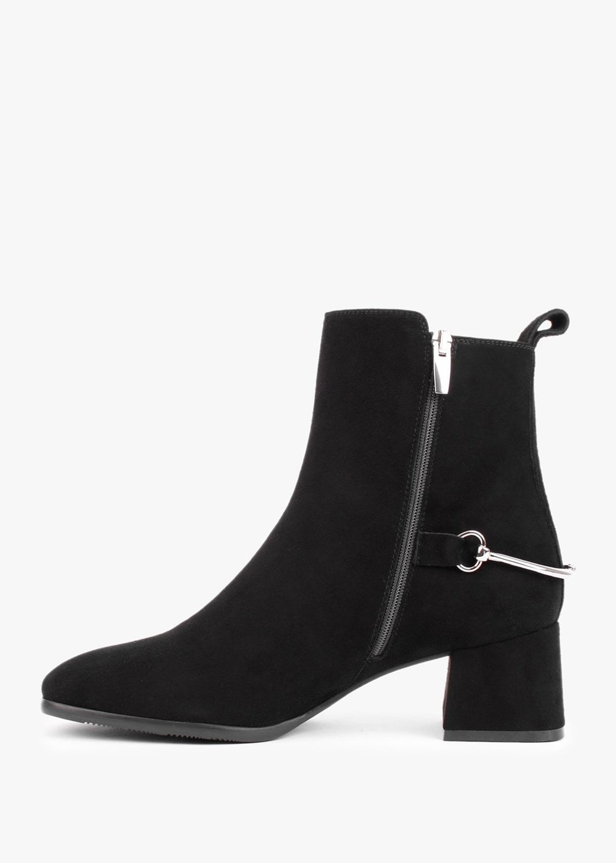 Evalena Black Suede Block Heel Ankle Boots
