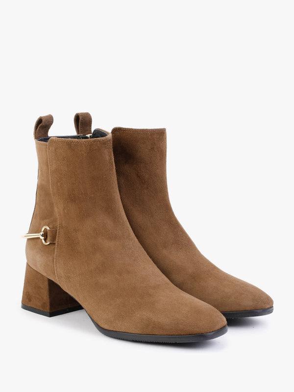 Evalena Brown Suede Block Heel Ankle Boots
