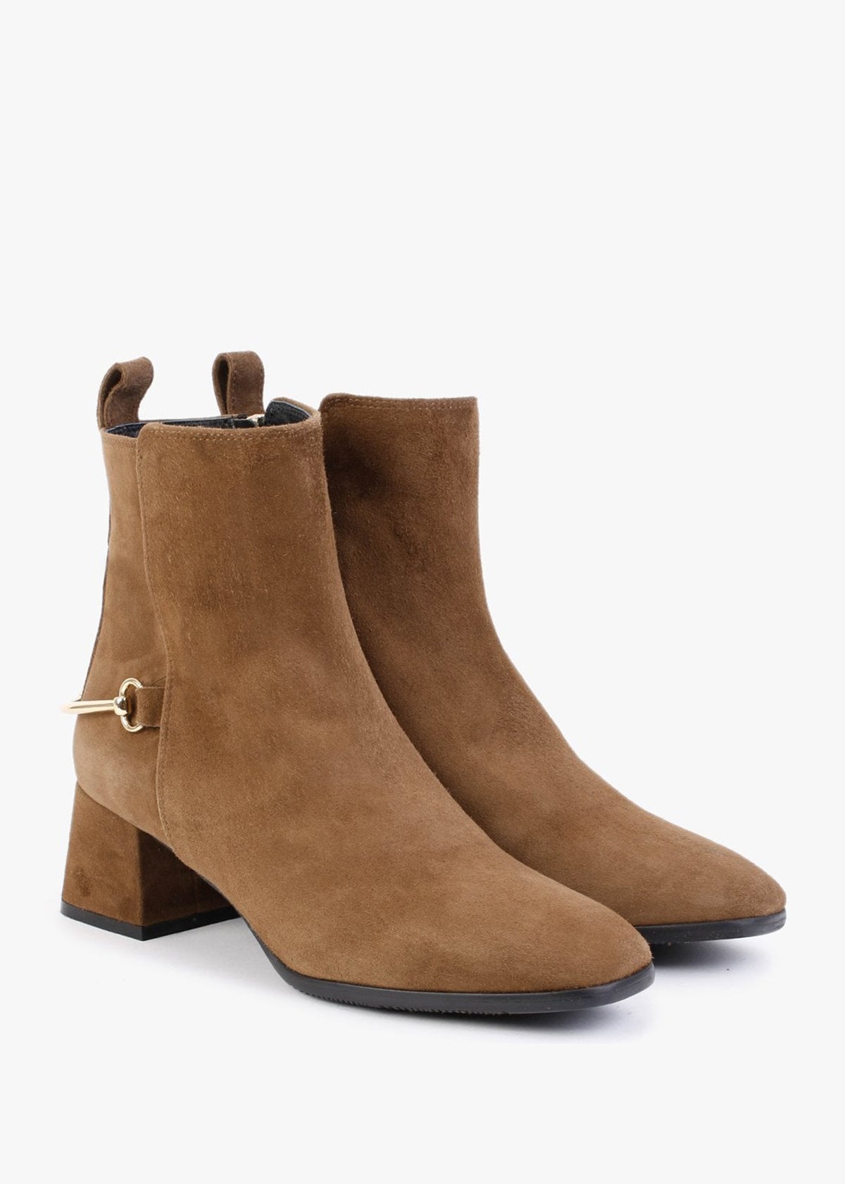 Evalena Brown Suede Block Heel Ankle Boots