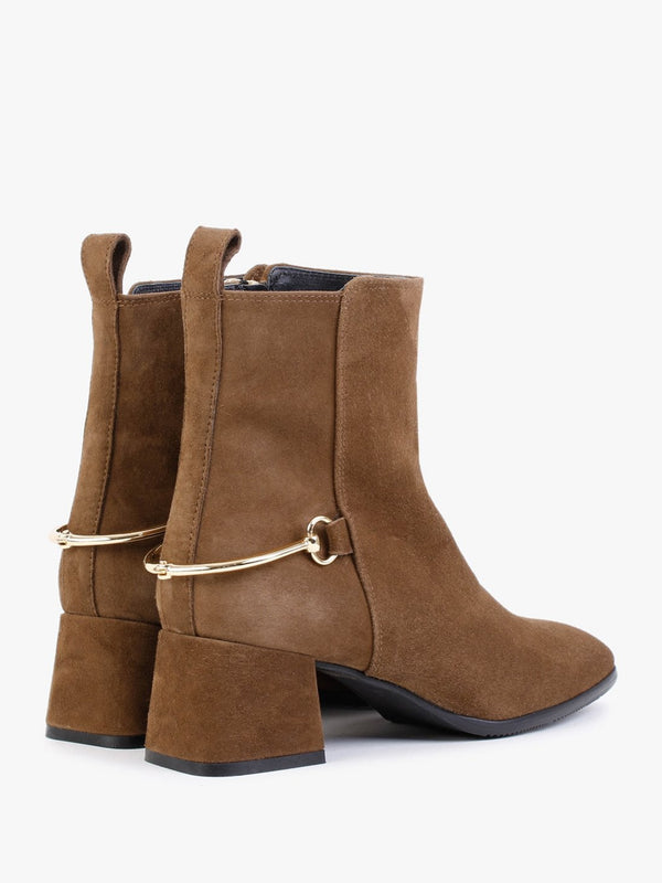 Evalena Brown Suede Block Heel Ankle Boots