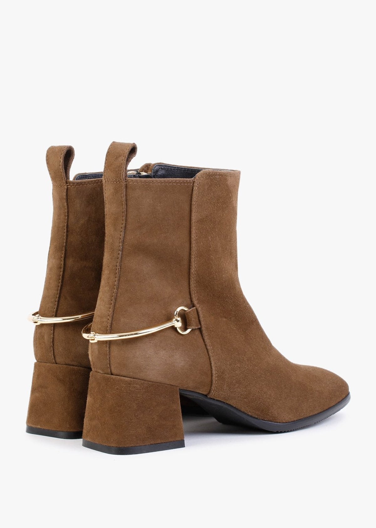 Evalena Brown Suede Block Heel Ankle Boots