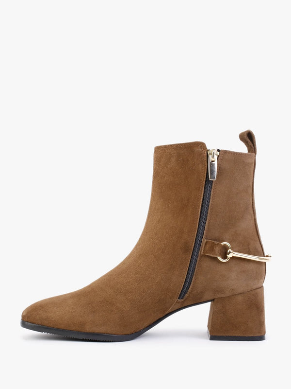 Evalena Brown Suede Block Heel Ankle Boots