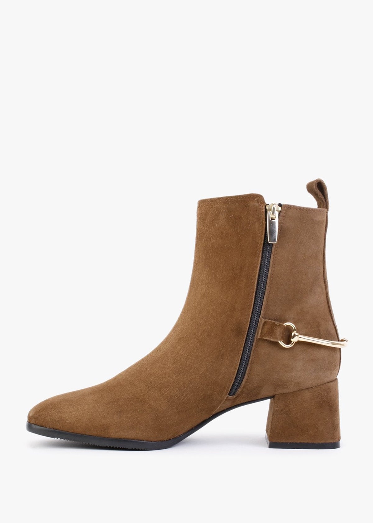 Evalena Brown Suede Block Heel Ankle Boots
