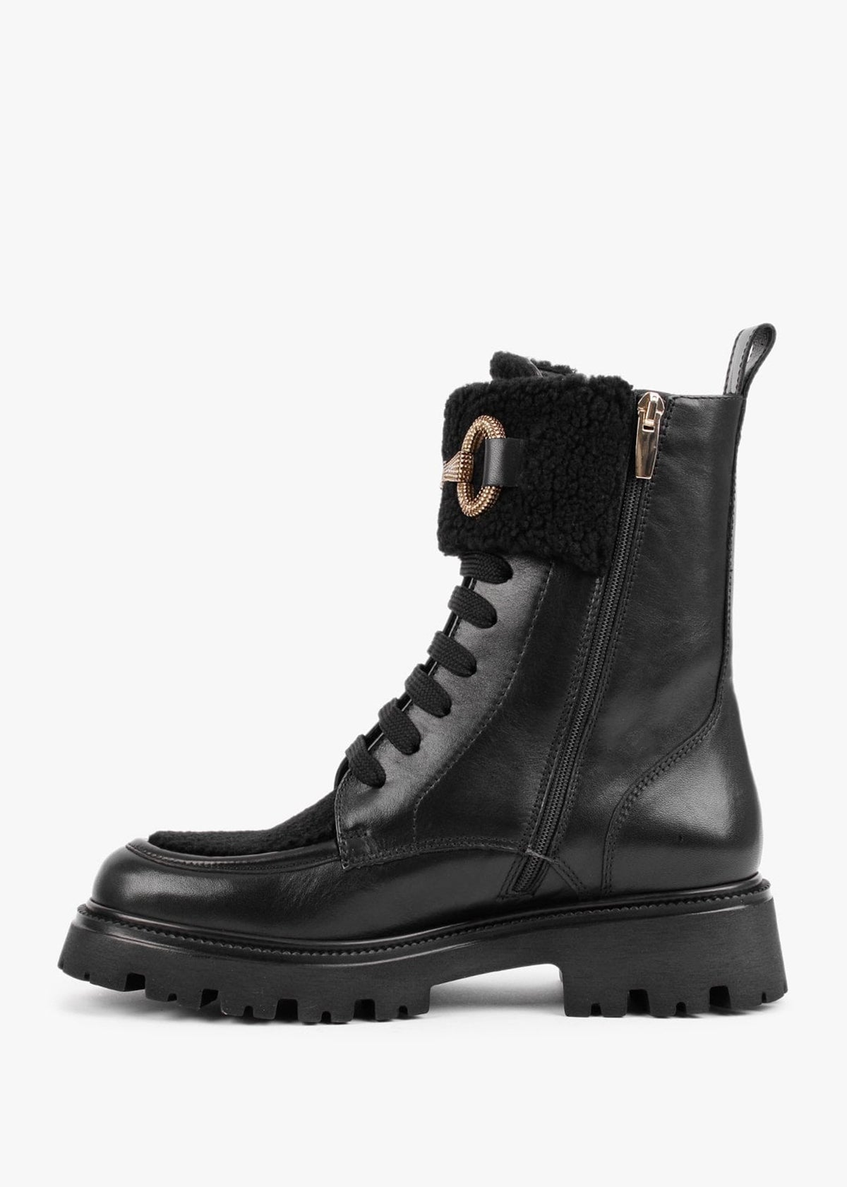 Evashearl Black Leather & Faux Shearling Ankle Boots
