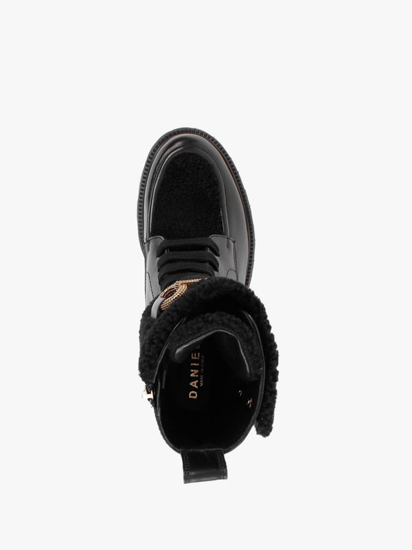 Evashearl Black Leather & Faux Shearling Ankle Boots