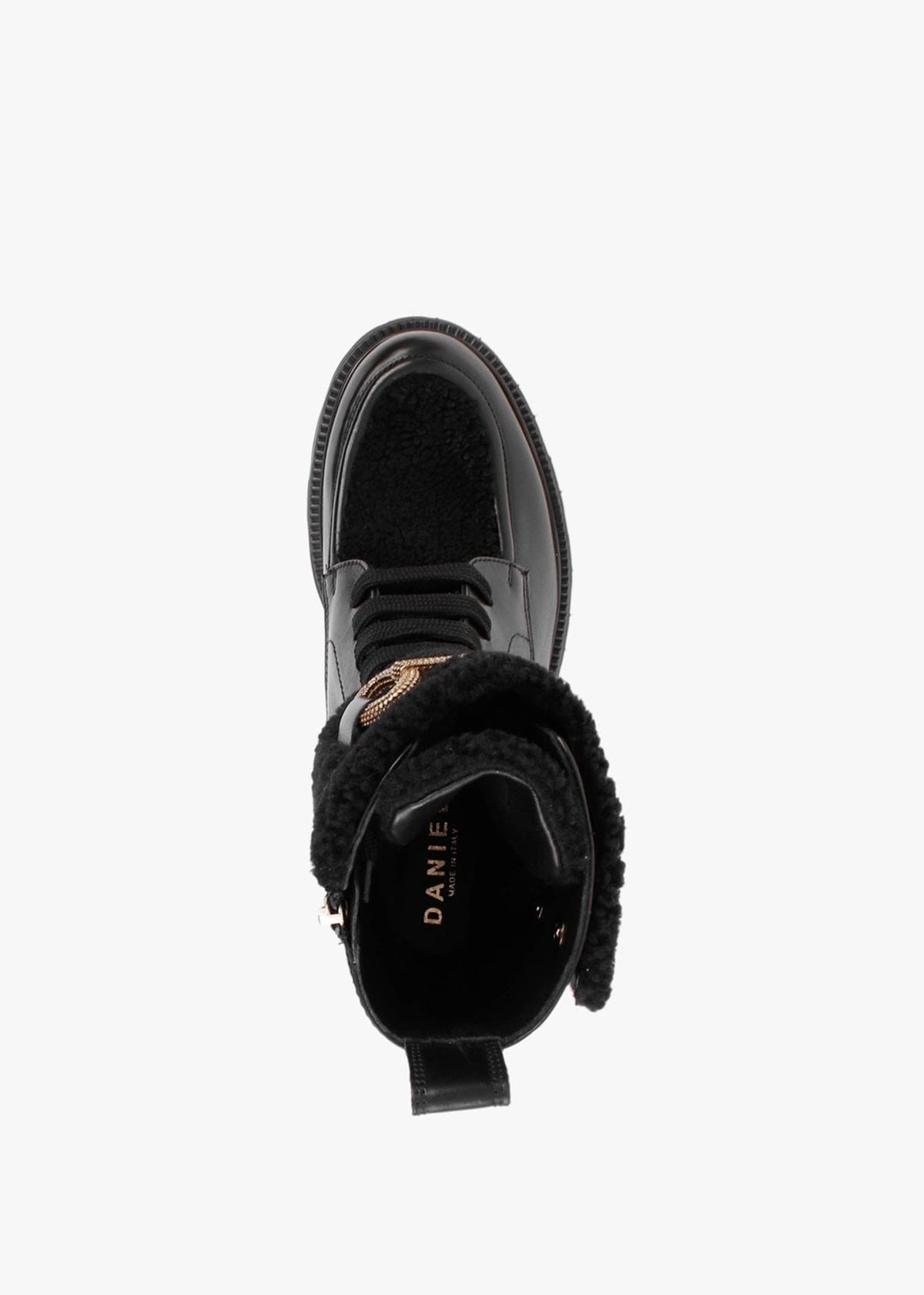 Evashearl Black Leather & Faux Shearling Ankle Boots