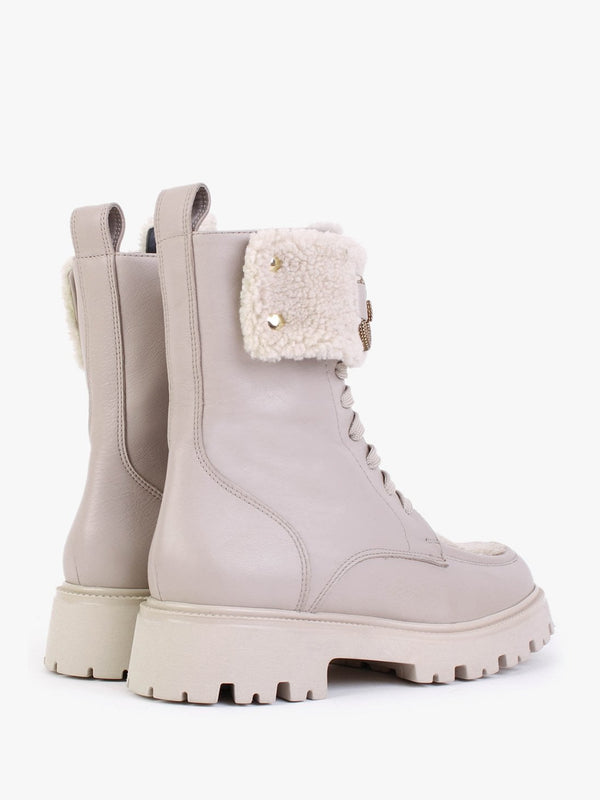 Evashearl Beige Leather & Faux Shearling Ankle Boots