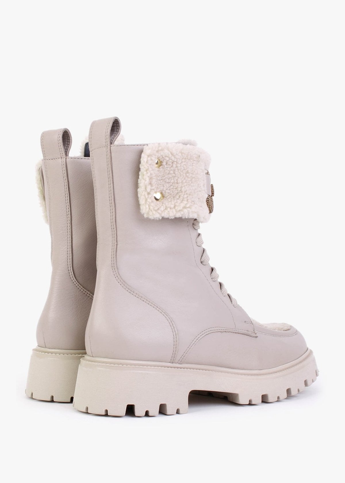 Evashearl Beige Leather & Faux Shearling Ankle Boots