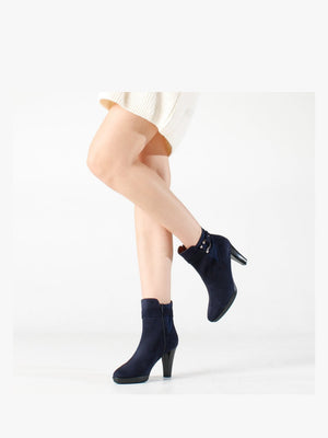 Joyfully Blue Suede Heeled Ankle Boots