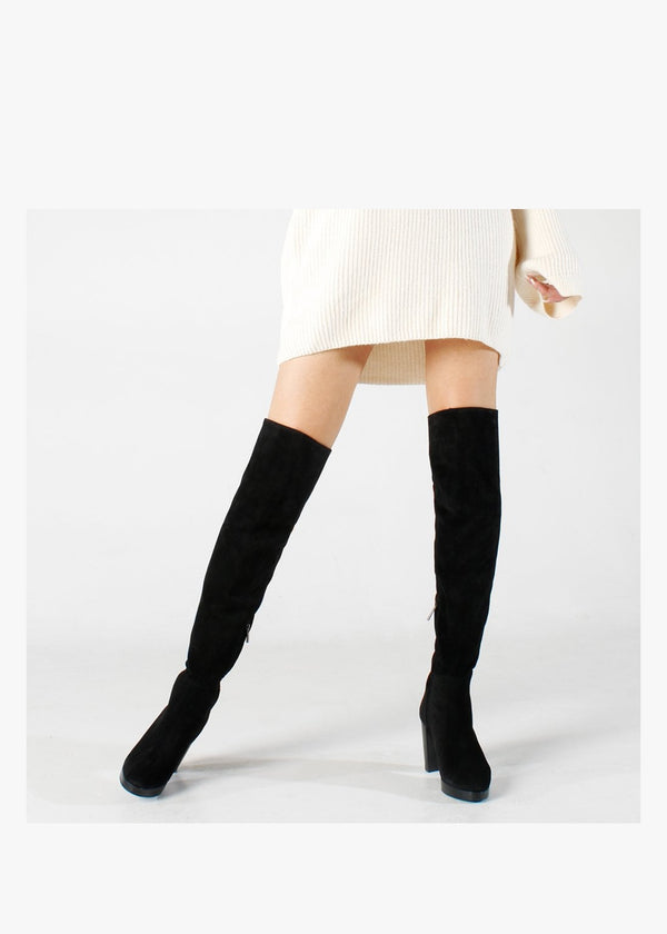 Lorplat Black Suede Over The Knee Boots