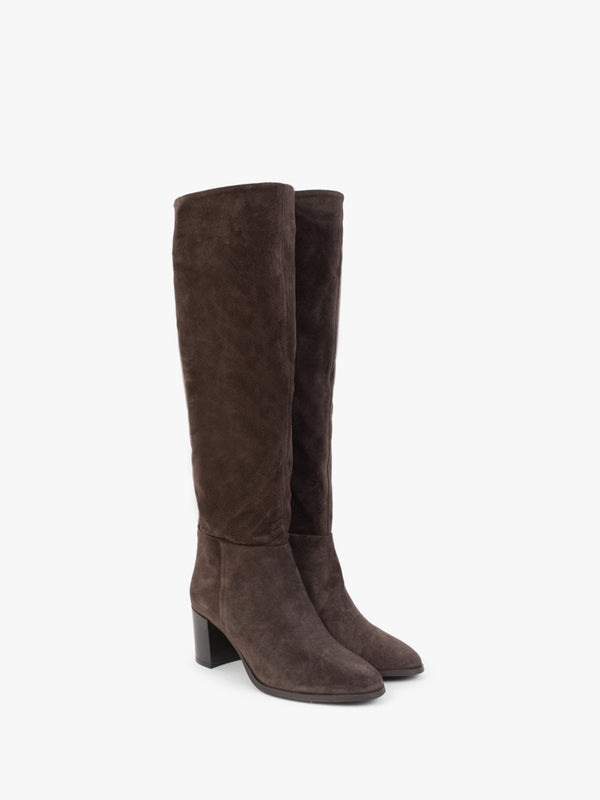 Lowlorna Brown Suede Block Heel Knee Boots
