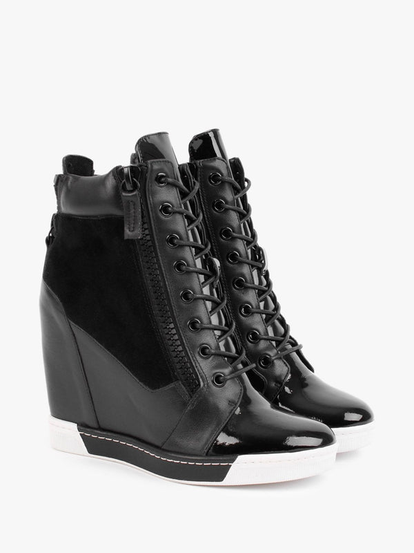Pixie Black Suede & Leather Concealed Wedge Trainers