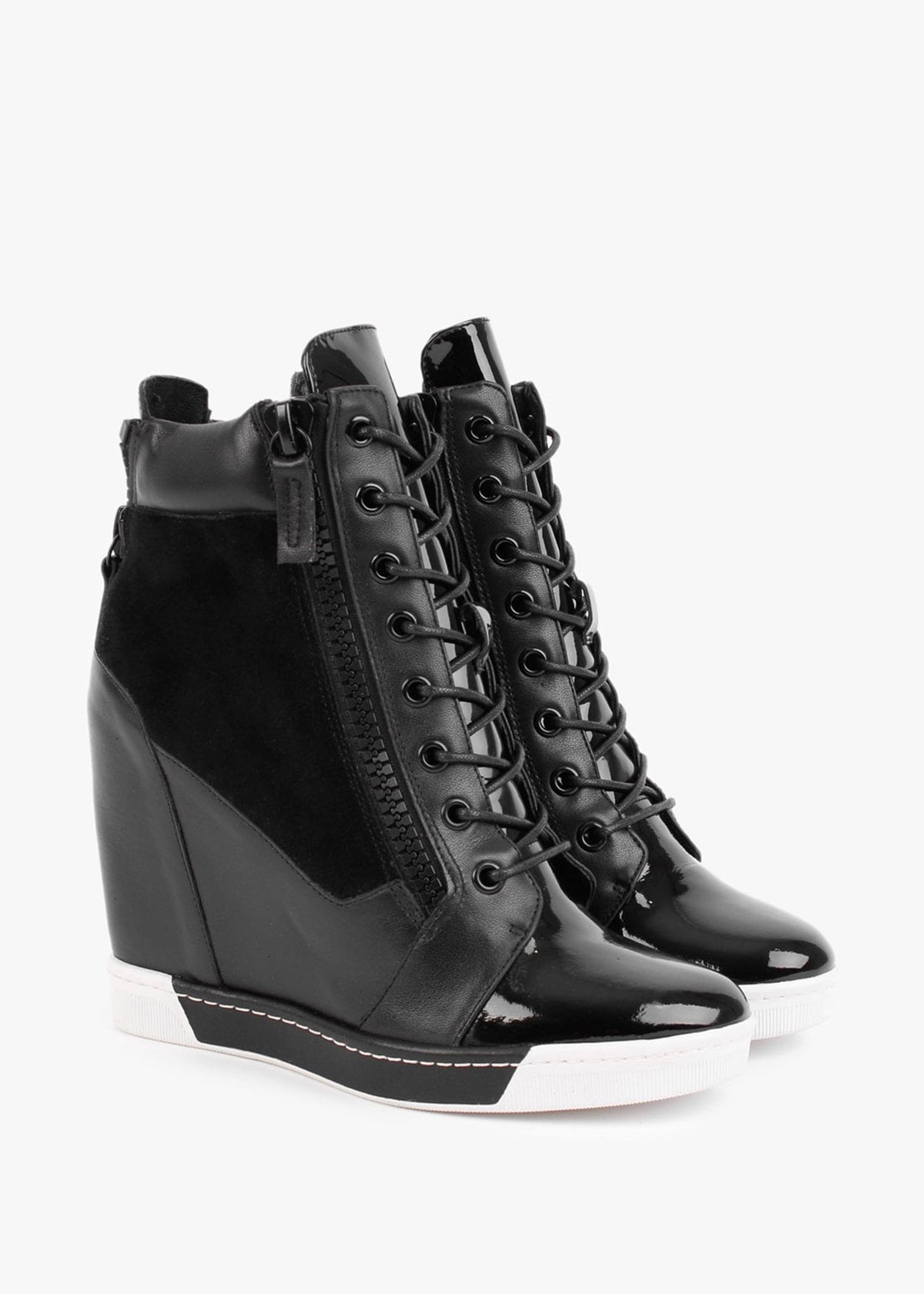 Pixie Black Suede & Leather Concealed Wedge Trainers