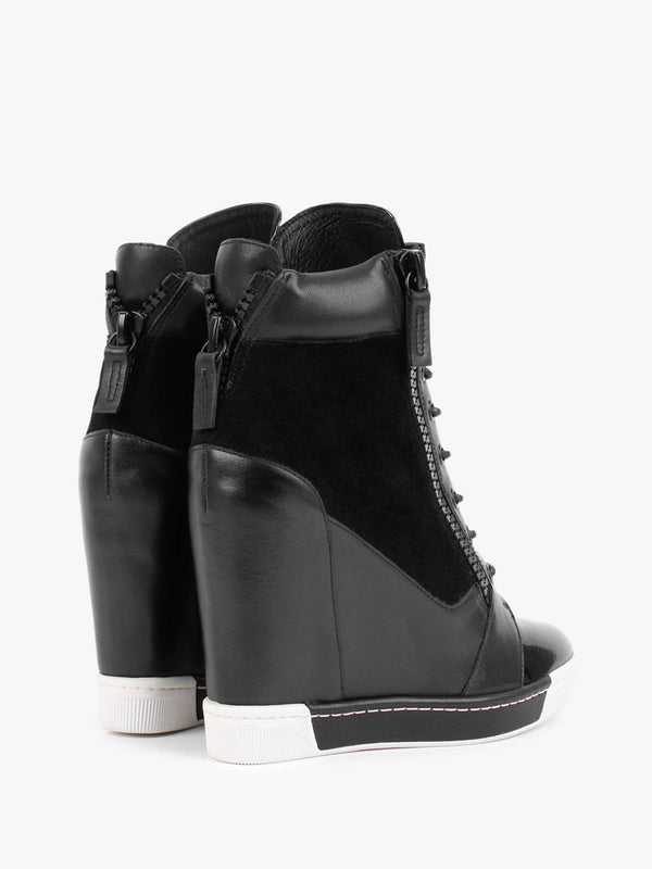 Pixie Black Suede & Leather Concealed Wedge Trainers