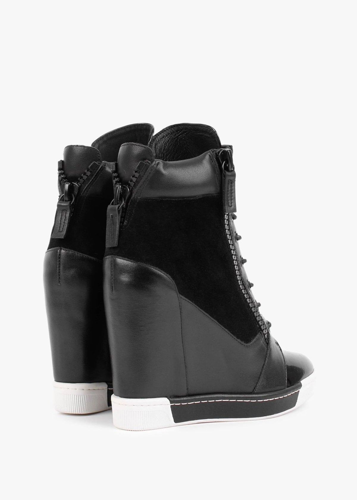 Pixie Black Suede & Leather Concealed Wedge Trainers