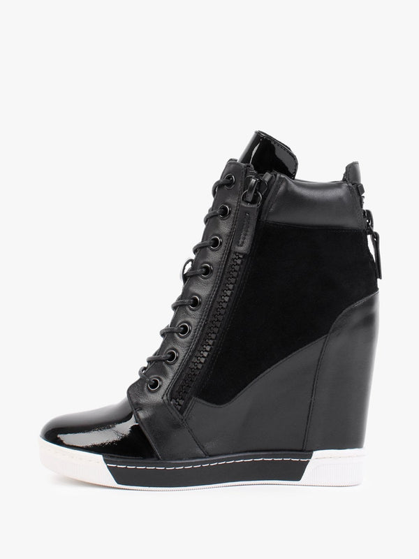 Pixie Black Suede & Leather Concealed Wedge Trainers