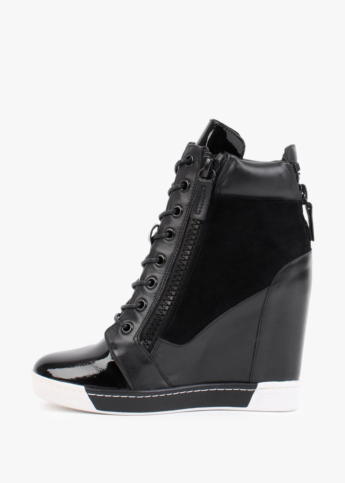 Pixie Black Suede & Leather Concealed Wedge Trainers
