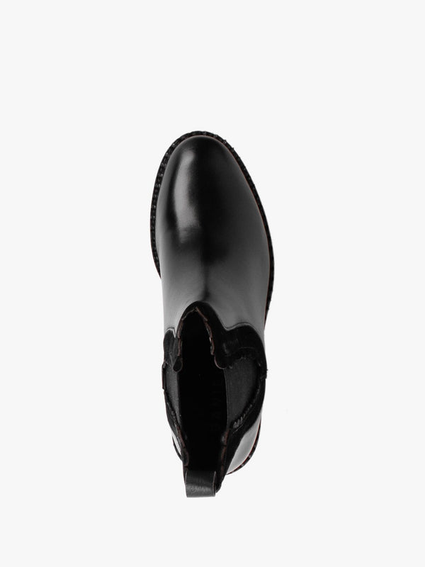 Saryel Black Leather Scalloped Trim Chelsea Boots