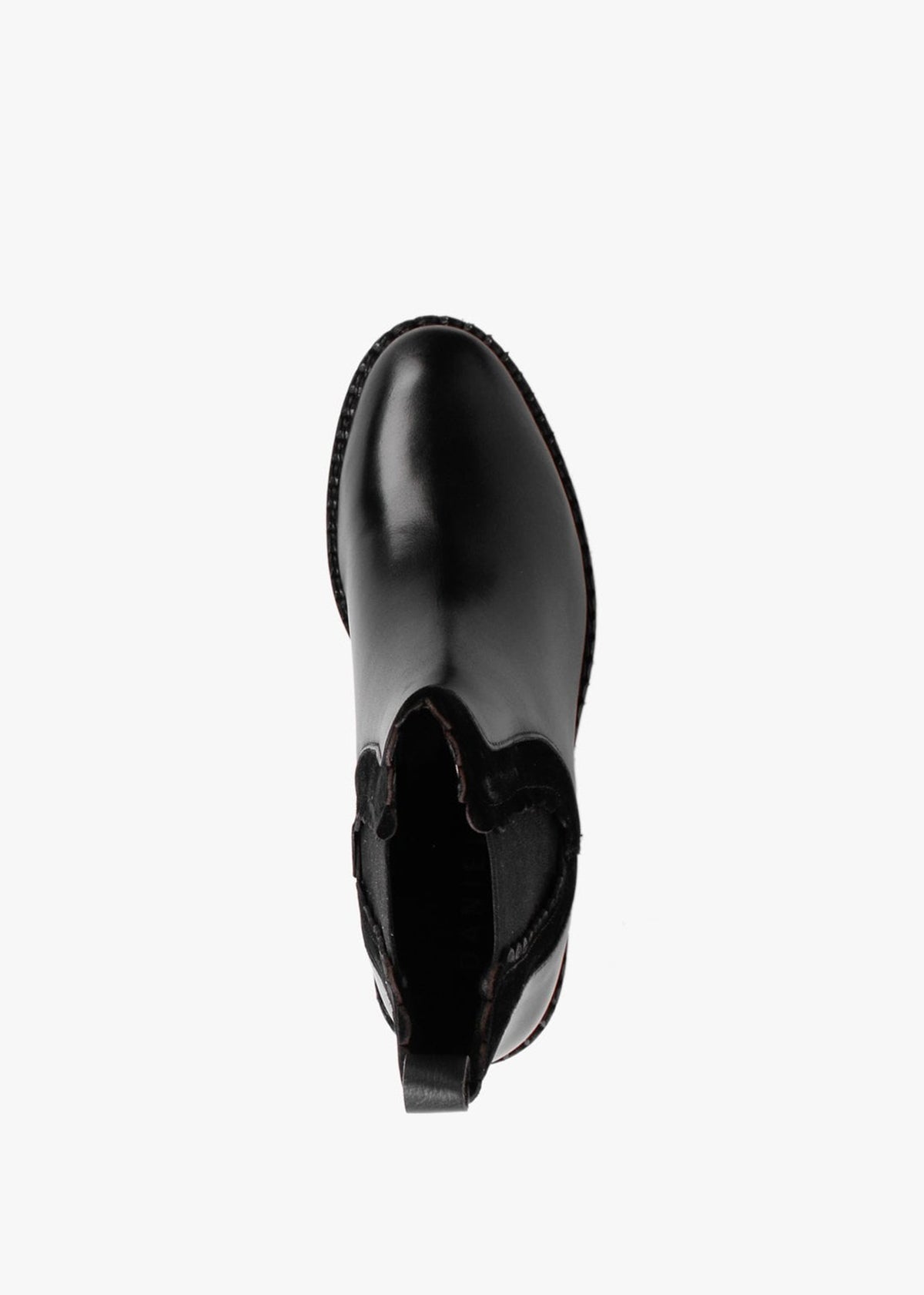 Saryel Black Leather Scalloped Trim Chelsea Boots