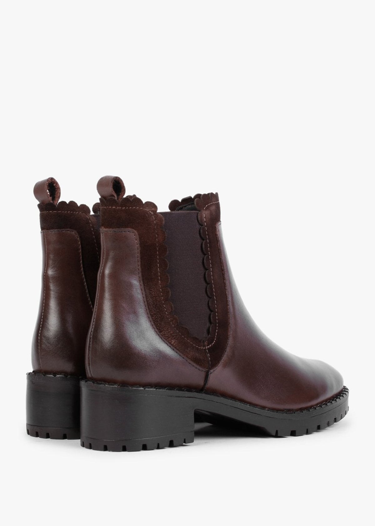 Saryel Brown Leather Scalloped Trim Chelsea Boots