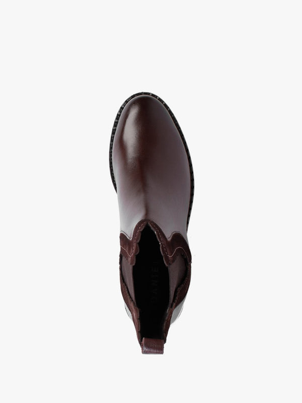 Saryel Brown Leather Scalloped Trim Chelsea Boots