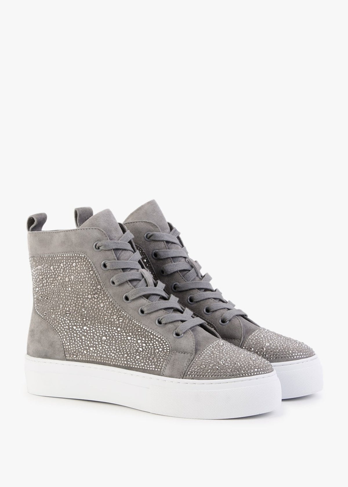 Sellish Grey Suede Crystal Embellished High Top Trainers