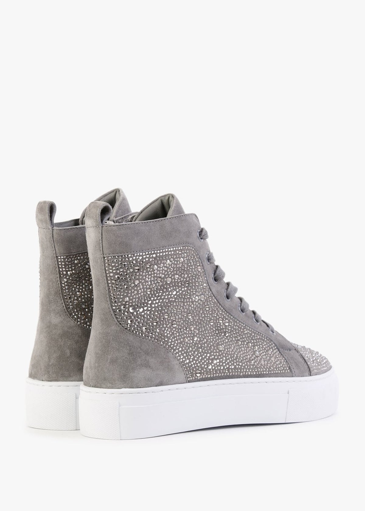 Sellish Grey Suede Crystal Embellished High Top Trainers