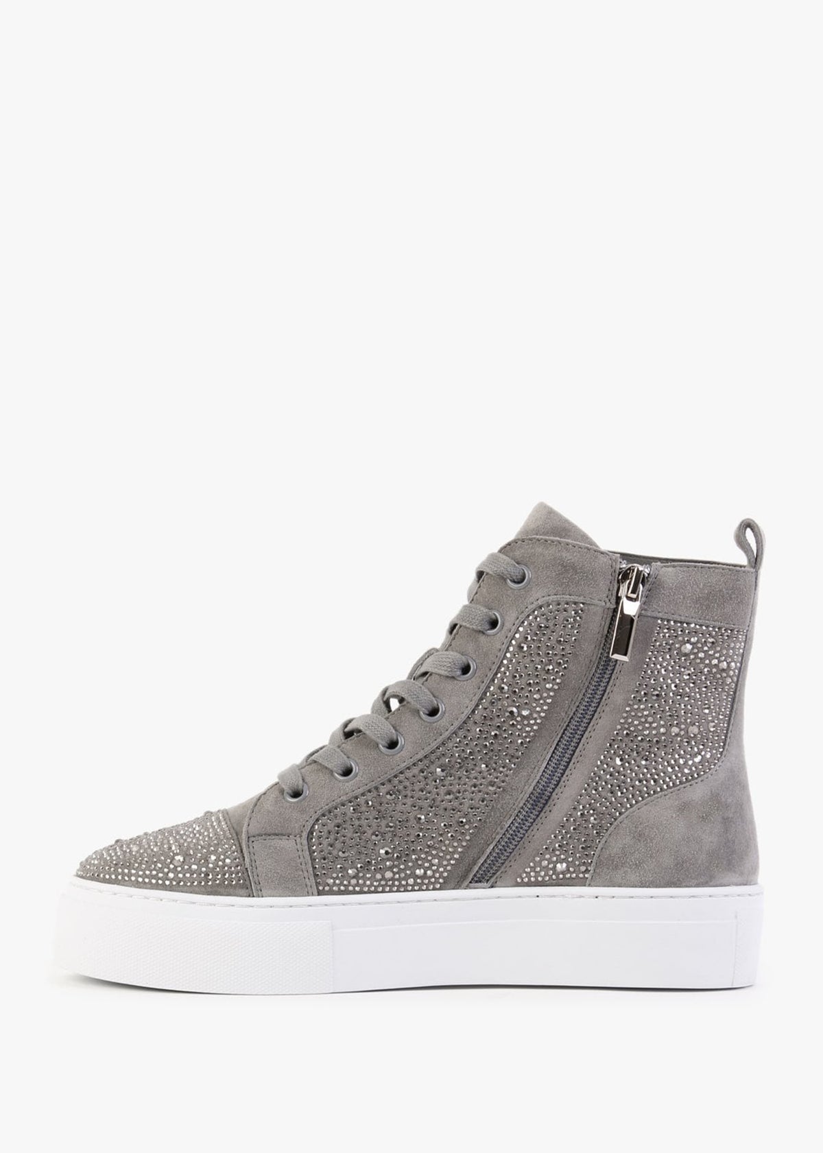 Sellish Grey Suede Crystal Embellished High Top Trainers