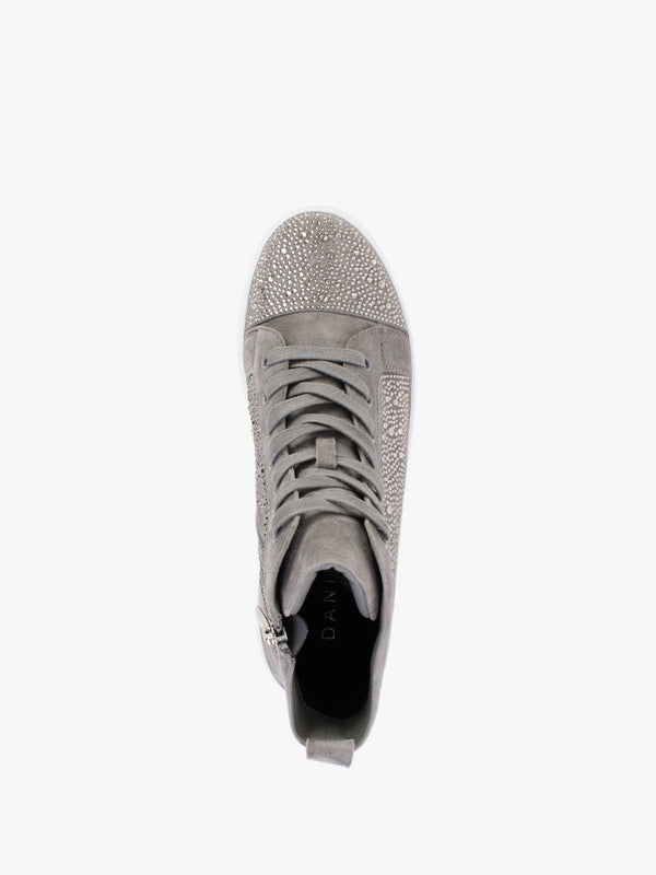 Sellish Grey Suede Crystal Embellished High Top Trainers