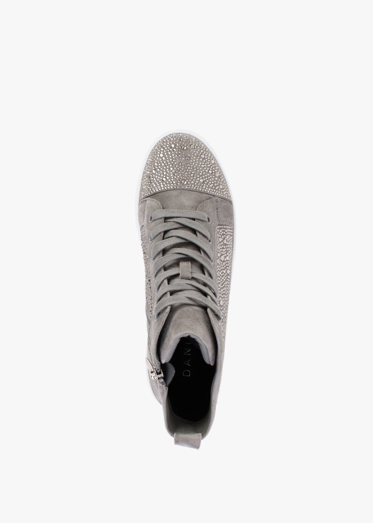 Sellish Grey Suede Crystal Embellished High Top Trainers