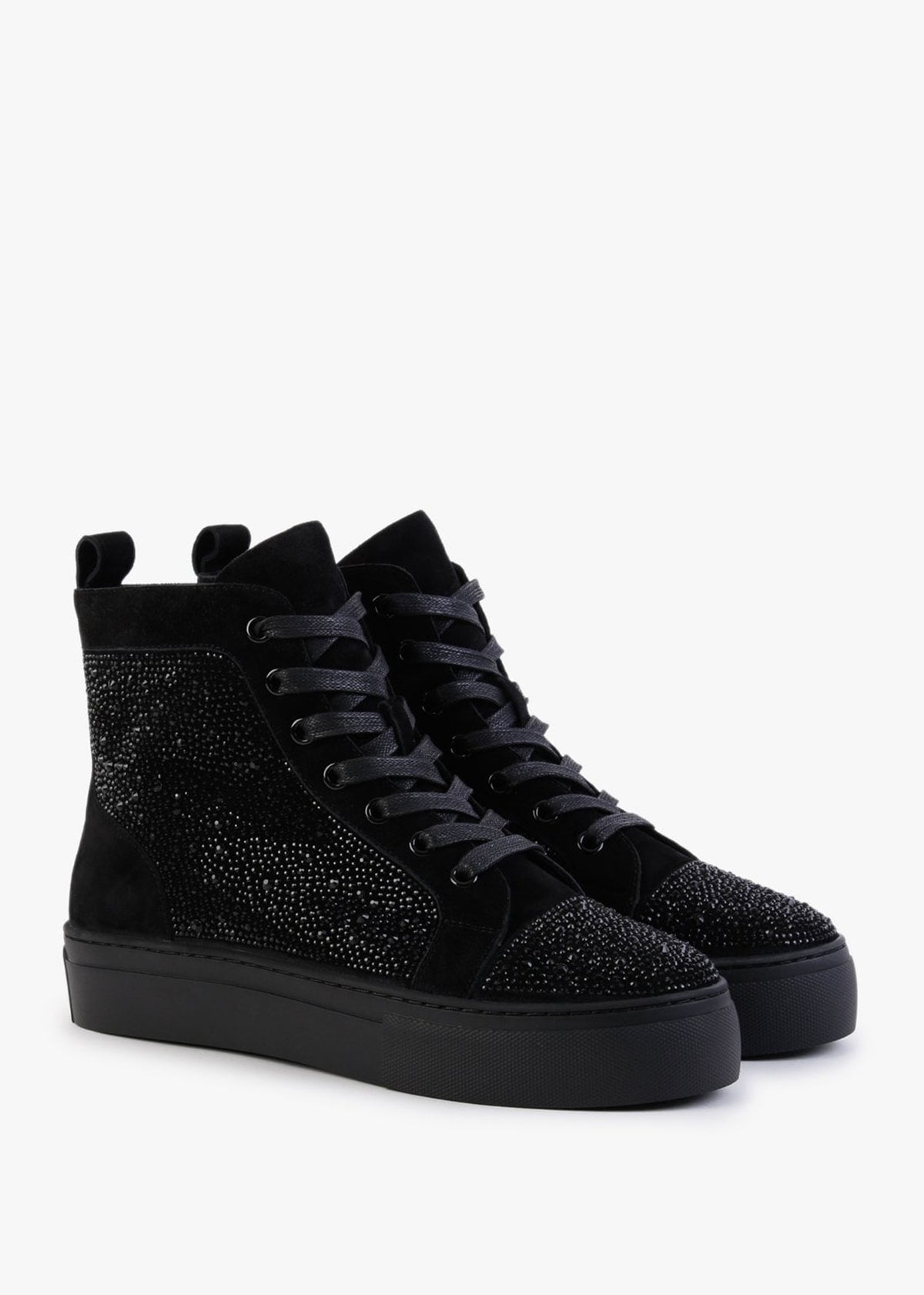 Sellish Black Suede Crystal Embellished High Top Trainers