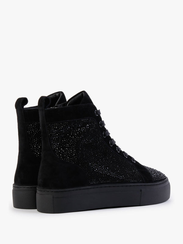 Sellish Black Suede Crystal Embellished High Top Trainers