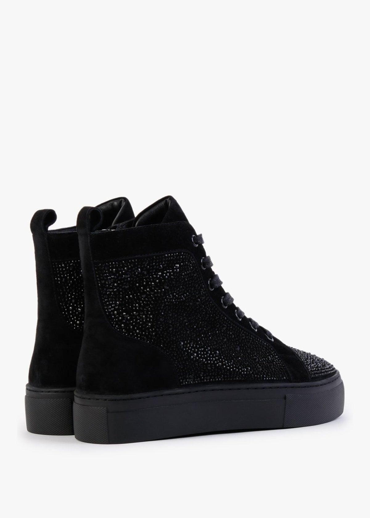 Sellish Black Suede Crystal Embellished High Top Trainers