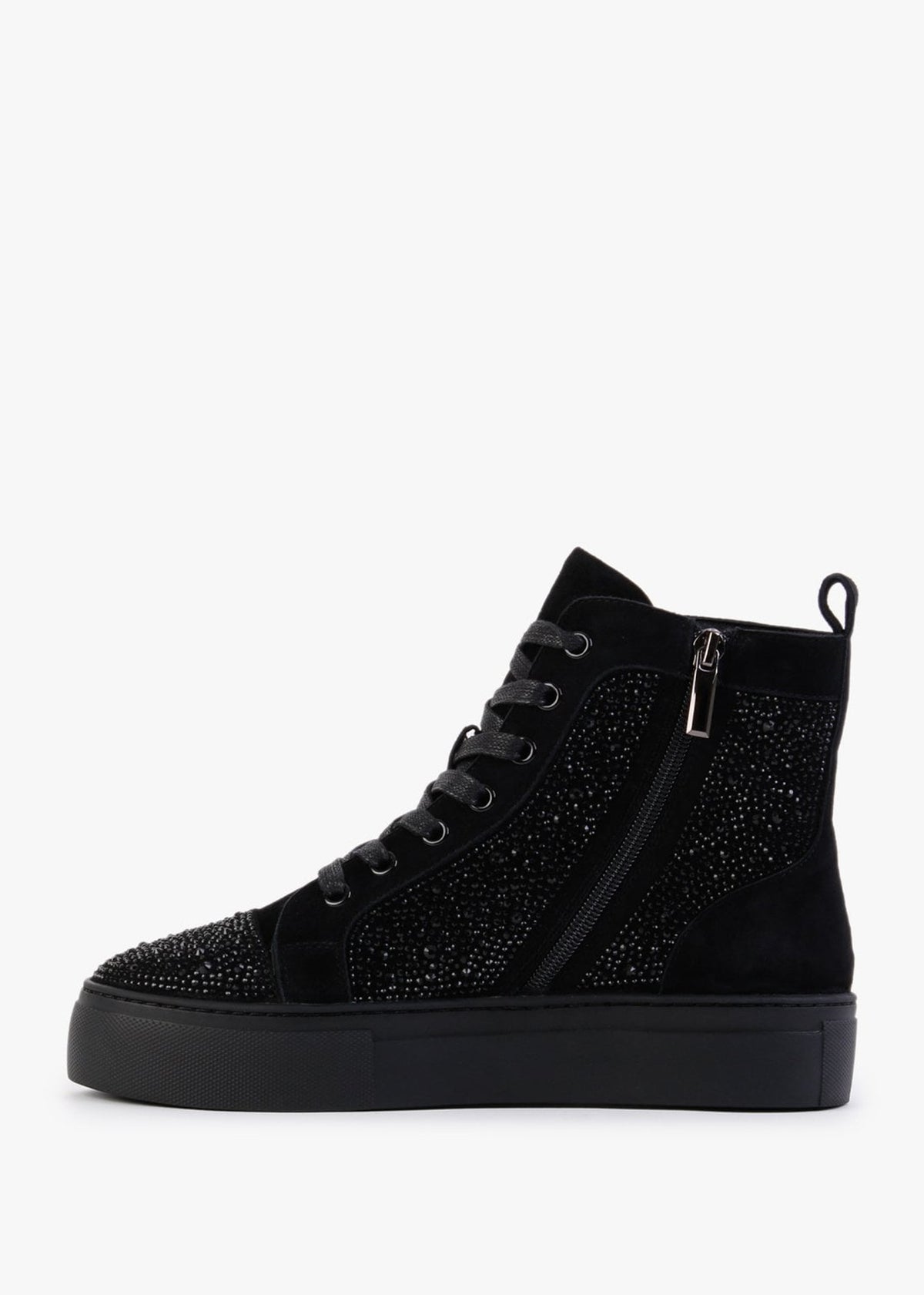 Sellish Black Suede Crystal Embellished High Top Trainers