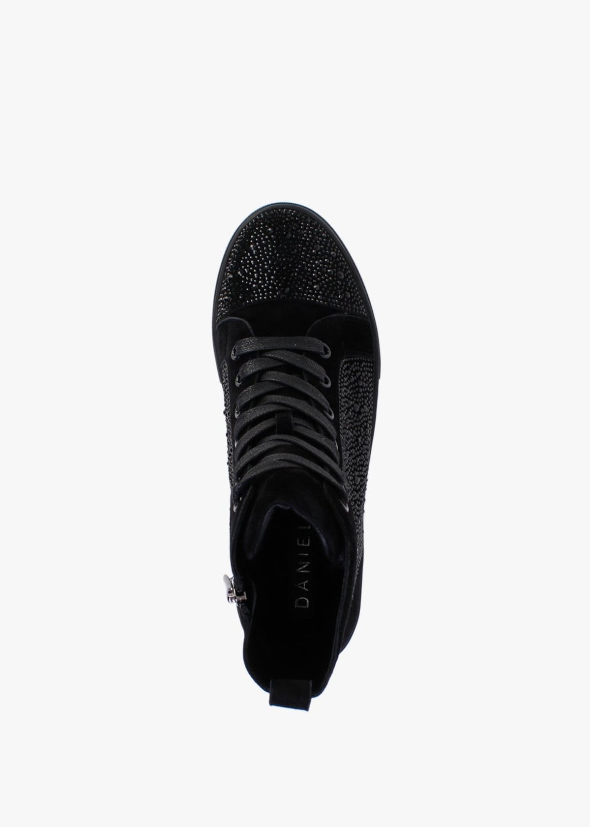 Sellish Black Suede Crystal Embellished High Top Trainers