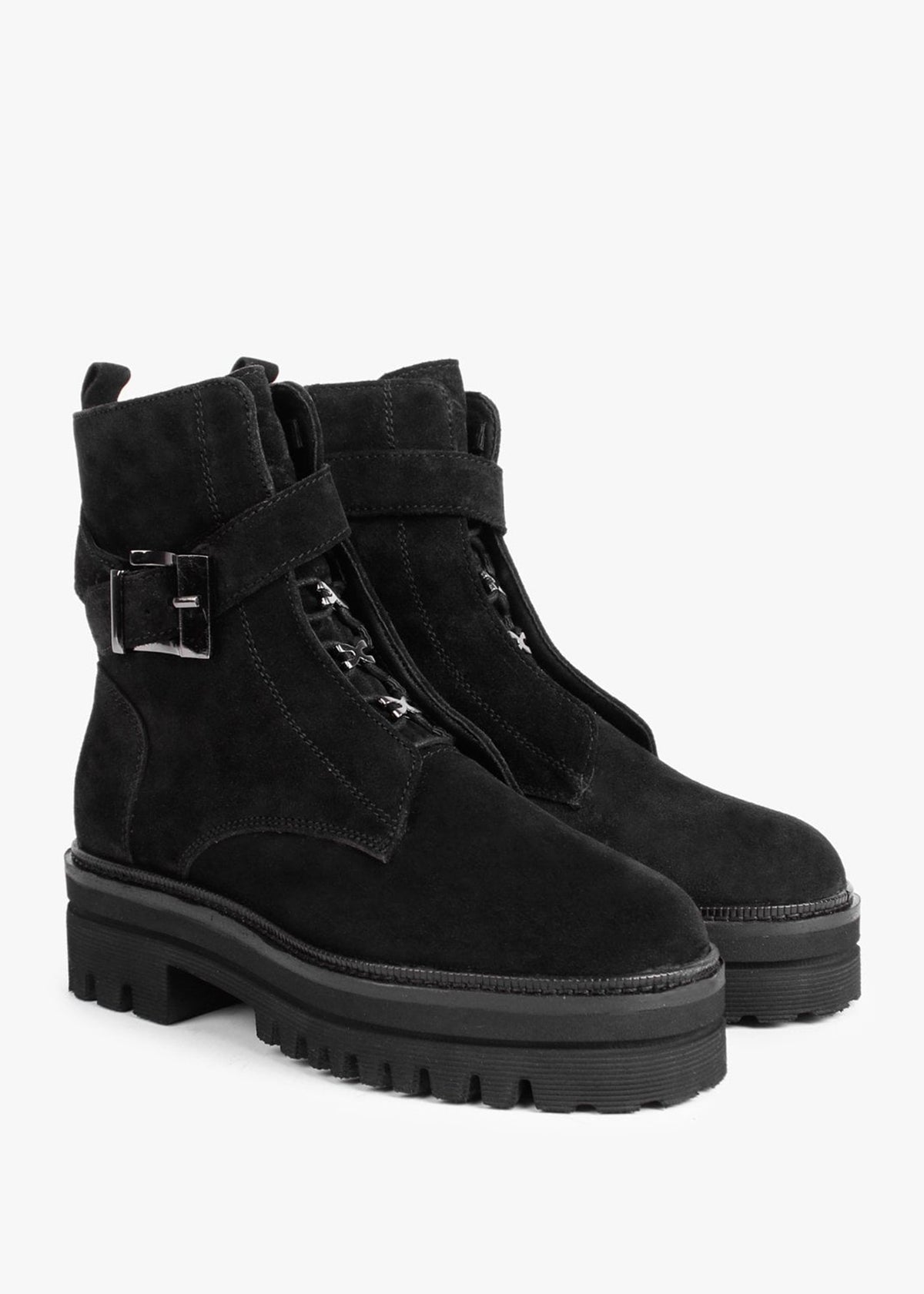 Serena Black Suede Military Ankle Boots