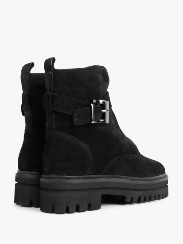 Serena Black Suede Military Ankle Boots