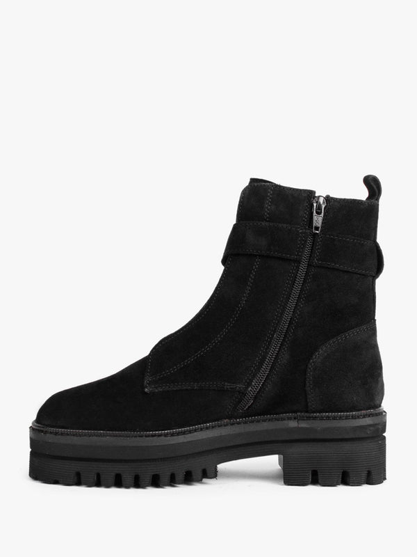 Serena Black Suede Military Ankle Boots