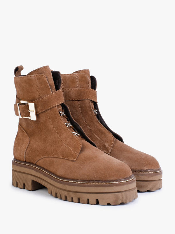 Serena Tan Suede Military Ankle Boots