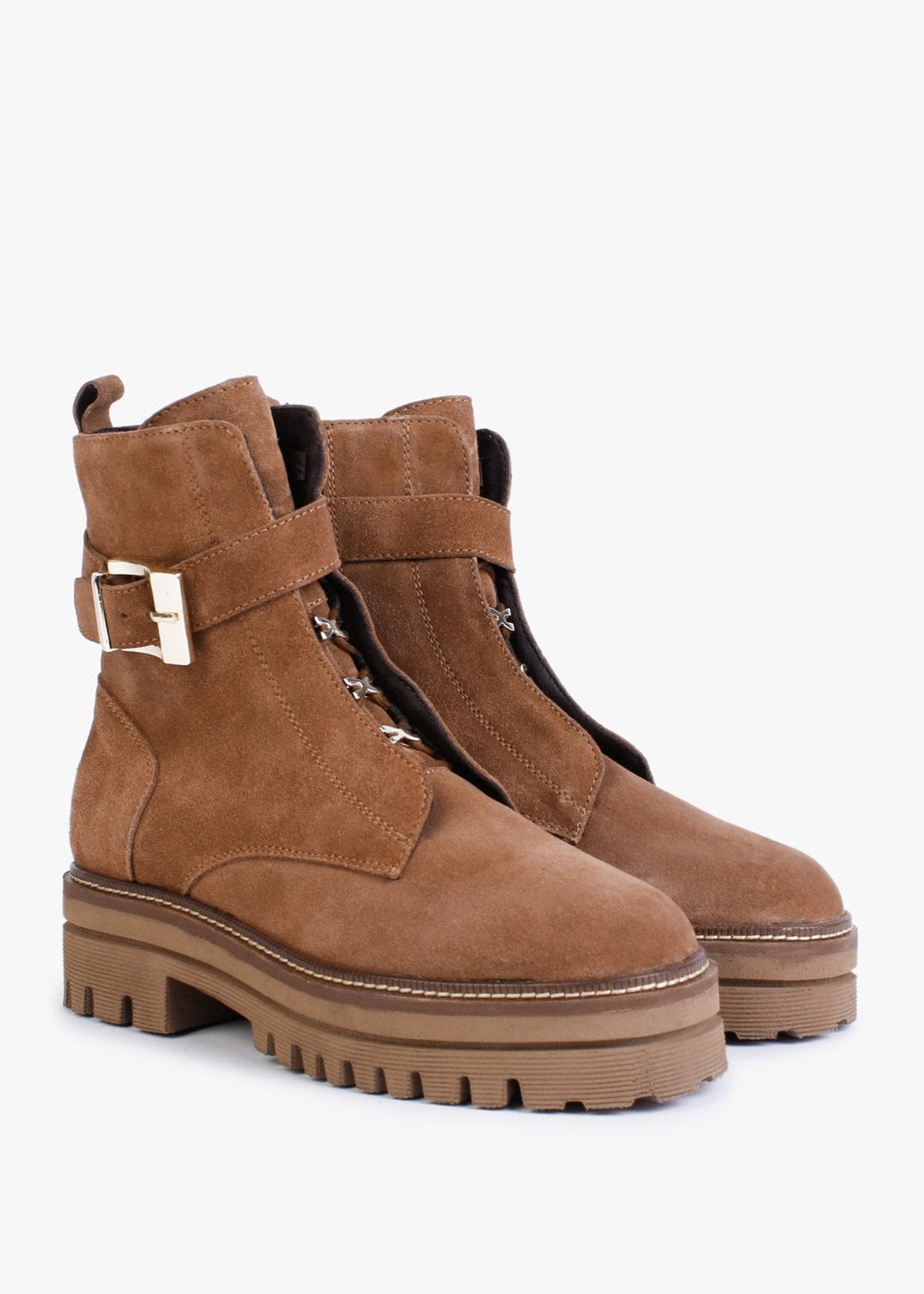 Serena Tan Suede Military Ankle Boots