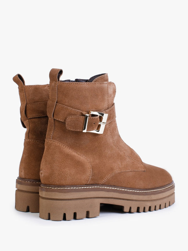 Serena Tan Suede Military Ankle Boots